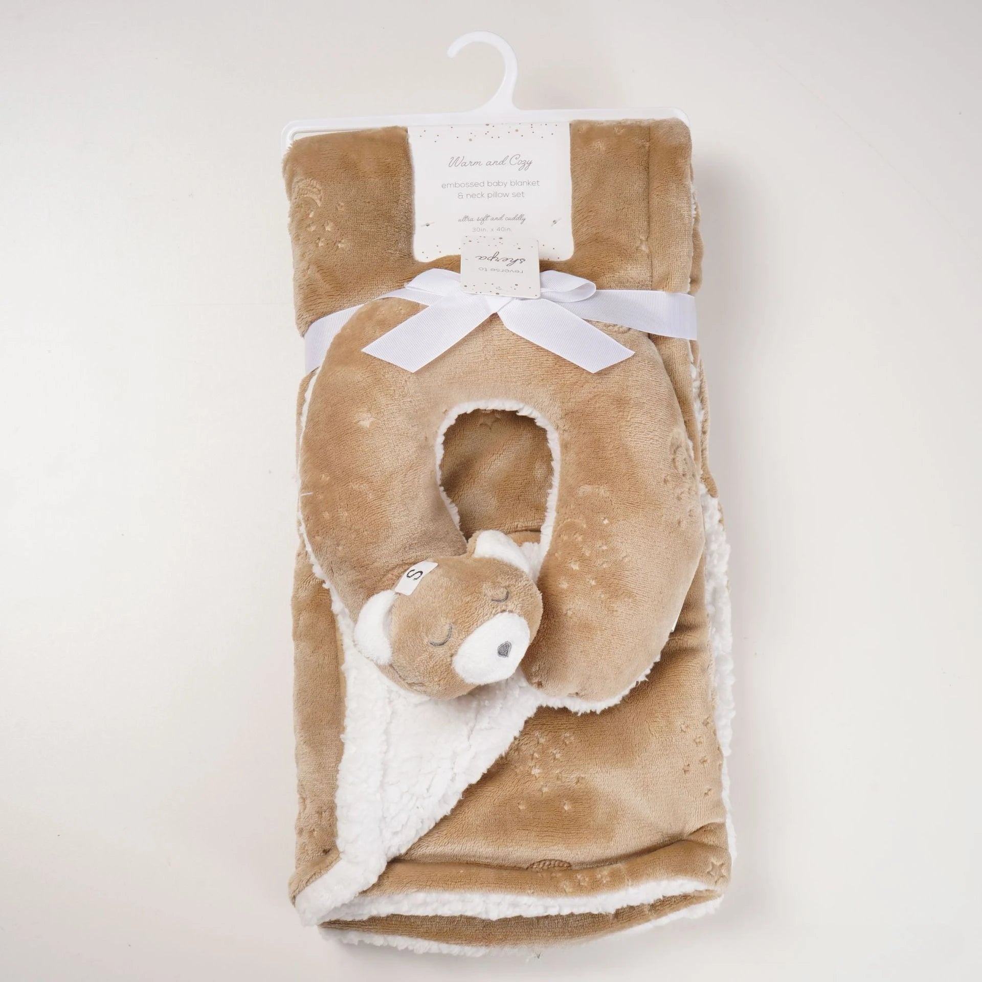 Couverture + mini coussin de voyage bébé Ourson